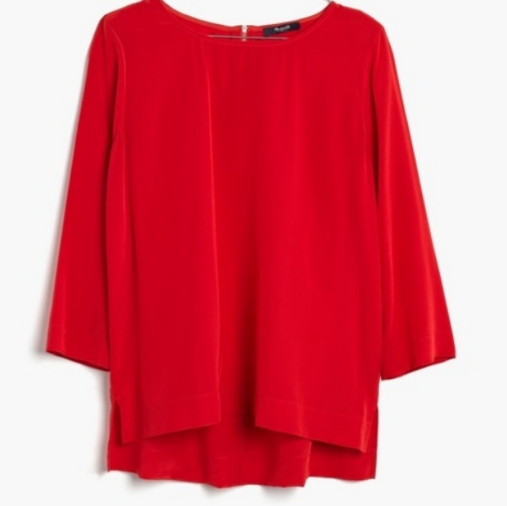 Madewell Retrospect Solid Red 100% Silk Blouse Szs - image 2